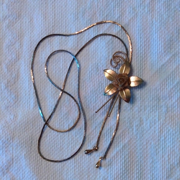 Mesh Rose Flower Lariat Necklace - Picture 1 of 4